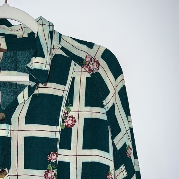 Free People Window To My Heart White/Green Button Down Shirt Size Small - Picture 5 of 16